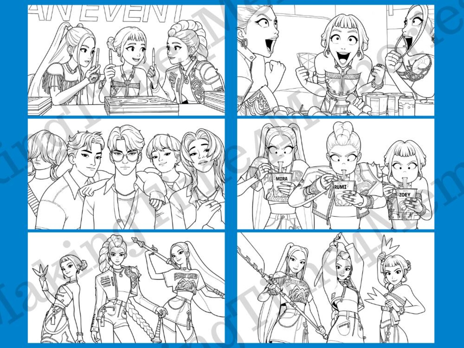 K pop Coloring Book 20 Printable Pages Huntrix Saja Boys Demon 