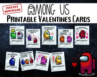 Printable Valentine's Day Cards | Among Us | Astronauts | PDF | Instant Digital Download