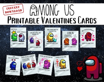 Printable Valentine&#39;s Day Cards | Among Us | Astronauts | PDF | Instant Digital Download