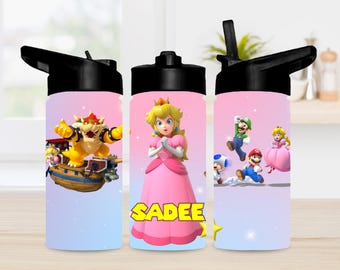 Personalized Princess Peach 12 oz. Water Bottle | Customized Water Bottle | Kids Water Bottle