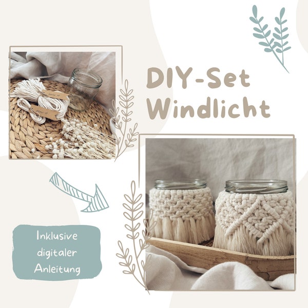 Makramee DIY Set für 2 Windlichter | PDF-Anleitung inklusive | Geschenkidee | Boho | Einrichtung