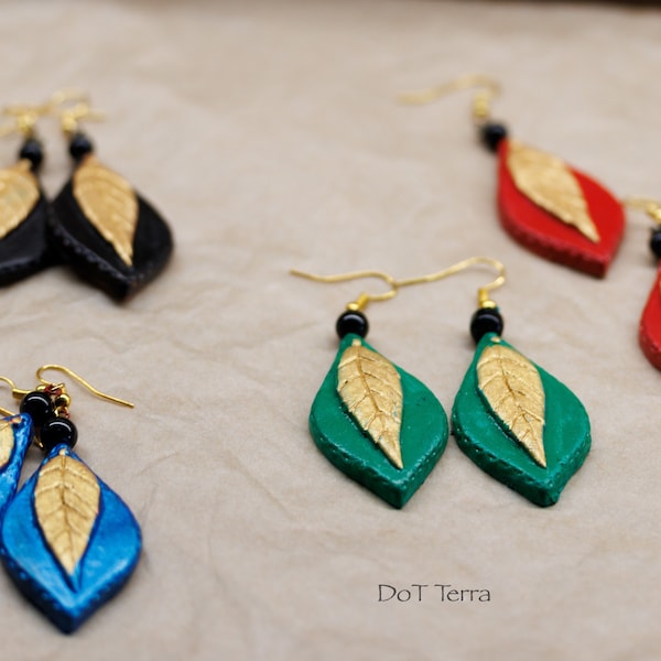 Long Earrings! Leaf Danglers! Terracotta Dangler Earrings! Terracotta Jewelry! Fashion Jewelry! Gifts for Her!