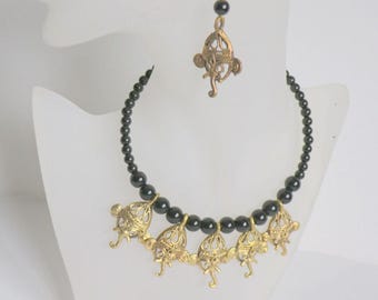 ¡Gargantilla Ganpati Ganesha! ¡Conjunto de collar exclusivo! ¡Pendientes a juego! ¡Joyería de moda! ¡El regalo perfecto para Diwali! ¡Hecho a mano!