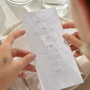 Menu cards in the minimalist style "Layana" Din Lang for your wedding made of handmade paper with trimmed edges • SAMPLE
