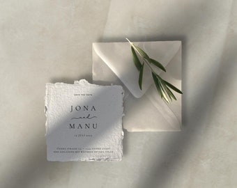 SAMPLE eco-friendly save the date card made from handmade handmade paper in a minimalist design with various envelope options