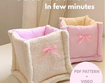 Mini Square Basket Sewing Pattern – Beginner Friendly, PDF Download, Square Vanity Organizer with Bow