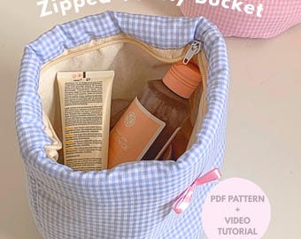 Zipped Vanity Bucket Sewing Pattern – Beginner Friendly, PDF Download, Cosmetic Storage Baskets with Bow