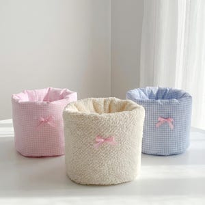 Patrón de costura para un cubo de tocador (para principiantes, descarga en PDF), cestas para guardar cosméticos con lazo