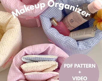 Vanity Bucket Sewing Pattern – Beginner Friendly, PDF Download, Cosmetic Storage Baskets with Bow