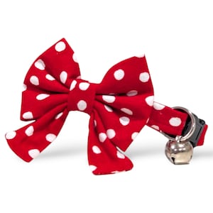 Red Polka Dot Cat Collar with Bow ~ Red Kitten Breakaway Collar with Detachable Bow ~ Minnie Bow Cat Collar ~  Red Quick Release Cat Collar