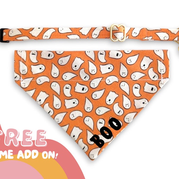 Orange Ghosts Cat Bandana ~ ONE Size for Cats and Small Dogs ~ Halloween Over The Collar Cat & Small Dog Bandana ~ Cute Ghost Cat Bandana