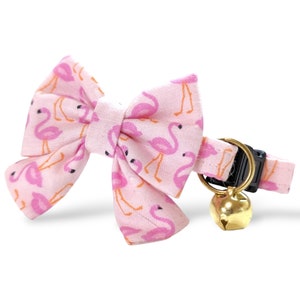 Flamingo Cat Collar with Bow ~ Pink Kitten Breakaway Collar with Detachable Bow ~ Pink Cat Collar ~ Summer Quick Release Cat Collar