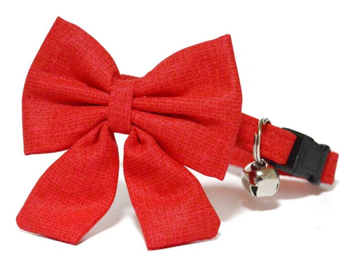 Classic Red Cat Collar & Red Bow Set Red Cat Collar With Etsy