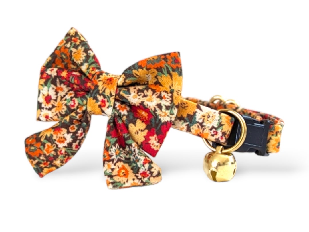 Fall Floral Cat Collar With Bow Kitten Breakaway Collar With Detachable