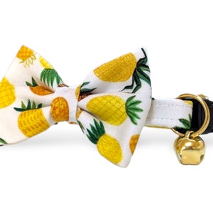 Pineapple Cat Collar with Bow ~ Yellow Kitten Breakaway Collar with Detachable Bow ~ Fruit Cat Collar & Bow ~  Cute Quick Release Cat Collar