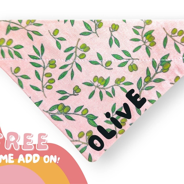 Pink Olives Cat Bandana ~ ONE Size for Cats and Small Dogs ~ Olive Over The Collar Cat & Small Dog Bandana ~ Cute Olive Branch Cat Bandana