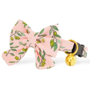 Pink Oliven Katzenhalsband mit Schleife, Olive Zweig Halsband mit abnehmbarer Schleife, Laubhalsband, Halsband, Halsband, Halsband, Halsband, Halsband, Halsband, Leine