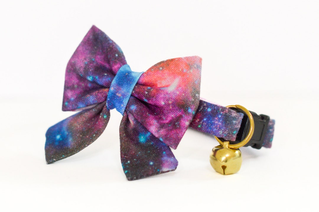Galaxy Cat Collar With Bow Celestial Kitten Breakaway Collar