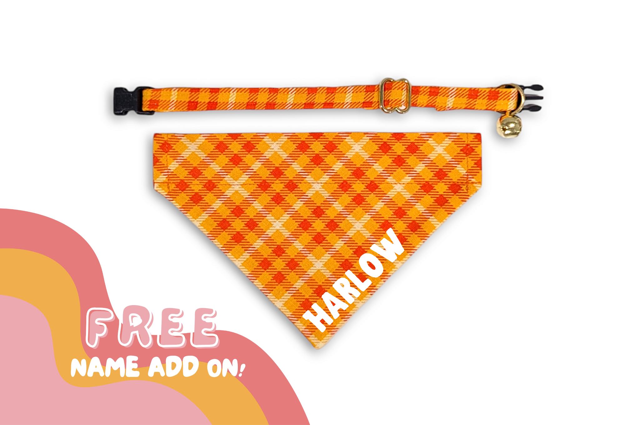 Fall Orange Plaid Cat Bandana ~ ONE Size for Cats and Small Dogs ~ Halloween Over The Collar Cat & Small Dog Bandana ~ Autumn Cat Bandana