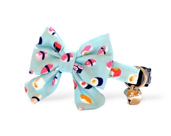 Sushi Cat Collar with Bow ~ Sashimi Kitten Breakaway Collar with Bowtie and Bell ~ Japanese Food Cat Collar ~ Quick Release Cat Collar