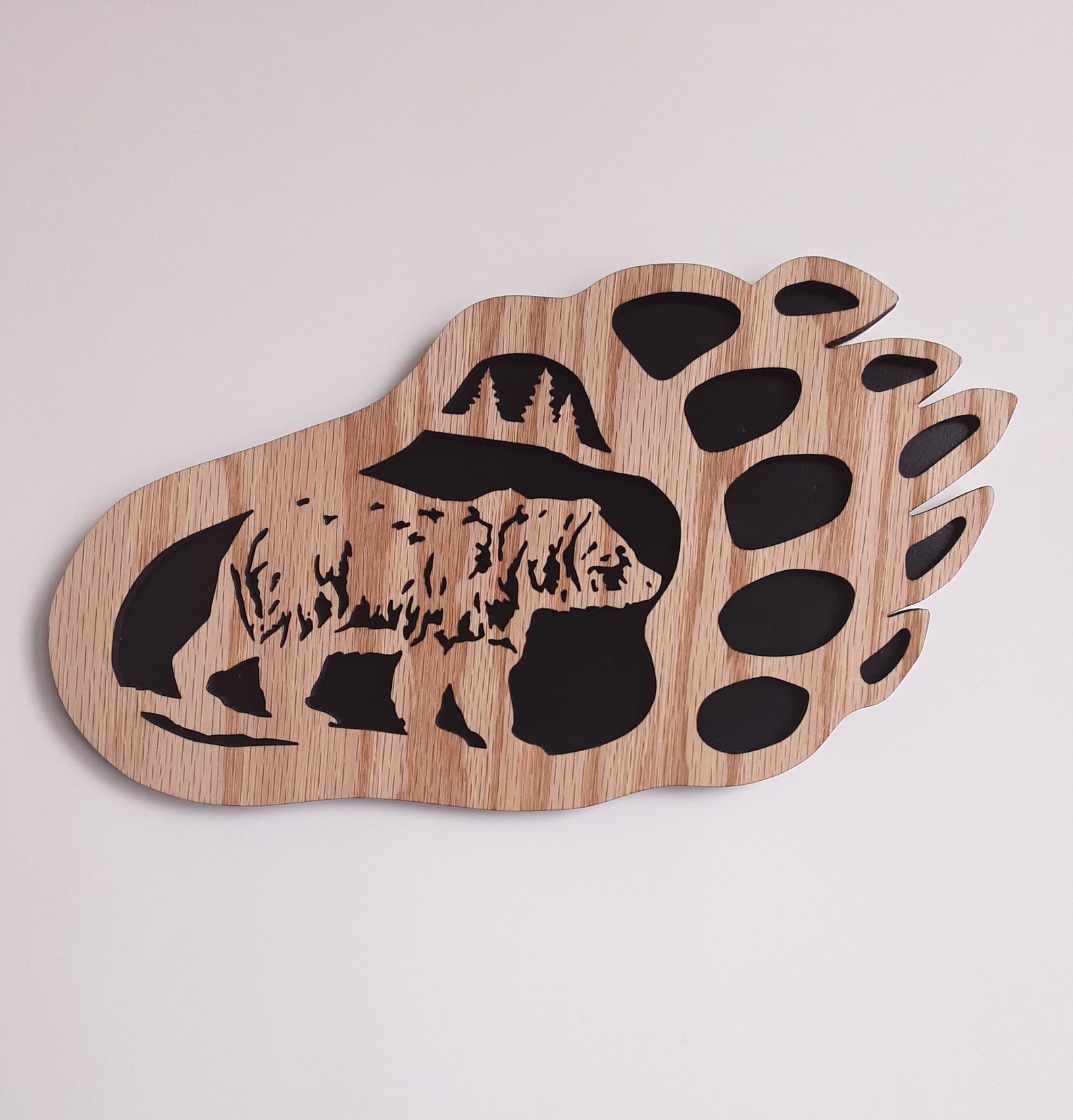 Bear Paw Bear Scene plaque. Laser Cut Wood Shape. Wall Art Etsy
