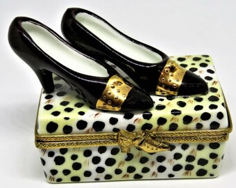 Limoges France Box JUNGLE Print Shoe Box & Lady High Heels Shoes