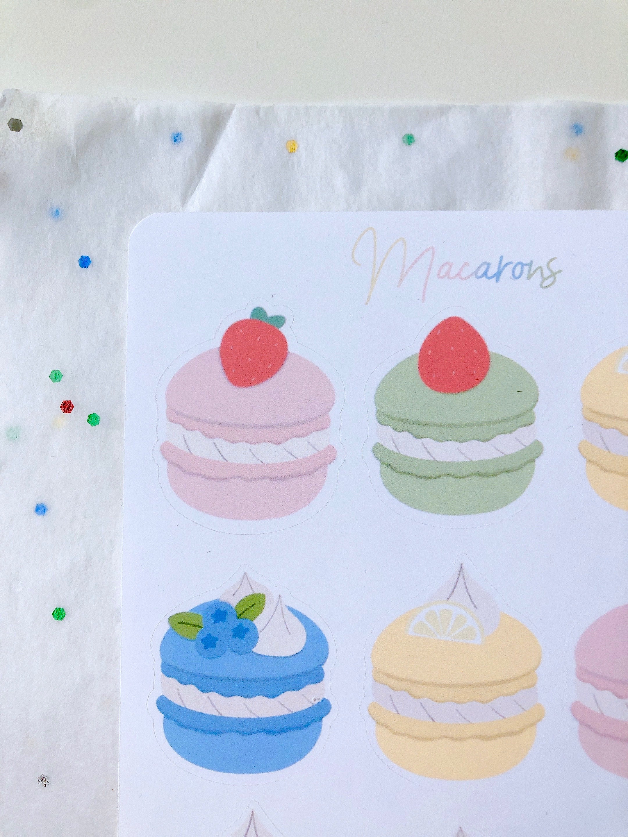 Cute Kawaii Food Macarons Sticker Sheet Coloridas pegatinas Etsy
