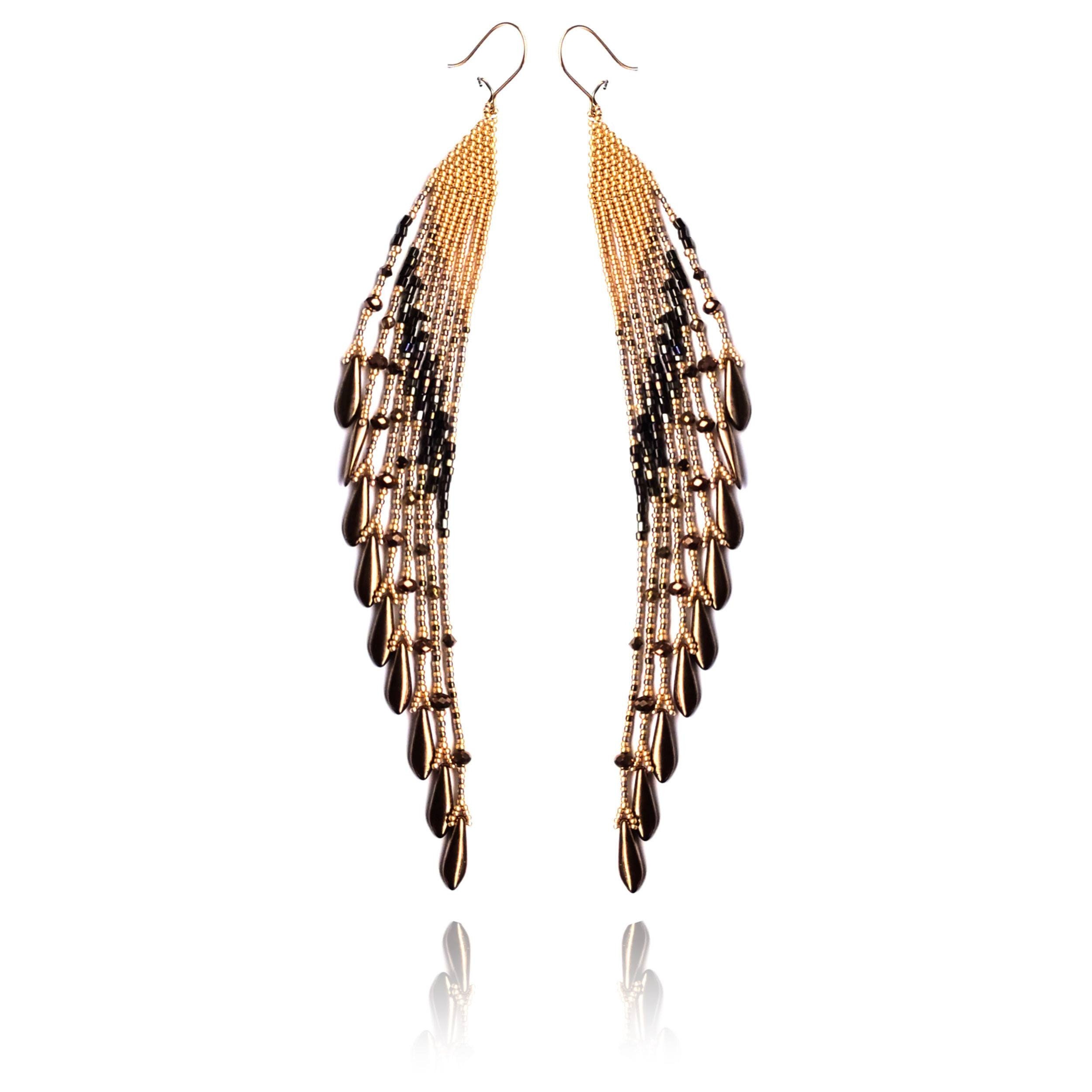 collection store EL The DORADO Bead Hippie Gold seed - bead – Bohemian  fringe Hocking earring White/Gold Boho Seed Exclusive Earrings Glamorous  7.5 length Dangle Hippie Mexican Exclusive Folk 