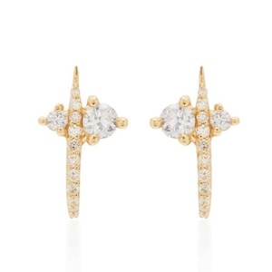14K Gold Diamond Huggie Earrings half open hoop earrings real diamond huggie hoop earrings Cartilage Earring small diamond hoops Ear Hugger
