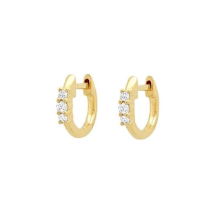 14k Solid Gold Diamond Huggie Hoop Earrings: Tiny Cartilage Hoops