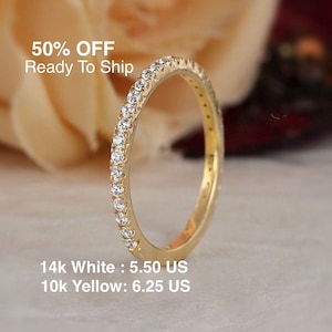 Moissanite wedding band Eternity Ring 14k White Gold Simple wedding band dainty stacking ring,micro pave diamond wedding band ready to ship