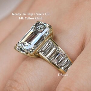 Emerald Cut Engagement Ring in 14k Yellow Gold 10CT Moissanite Engagement Ring Emerald Solitaire Moissanite Ring Gold Promise Eternity Ring