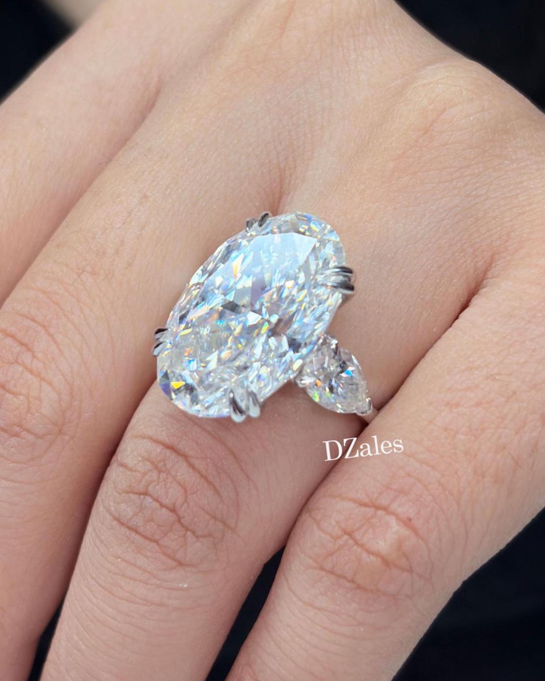 Oval Cut Moissanite Three Stone Engagement Ring,14k White Gold Wedding ...