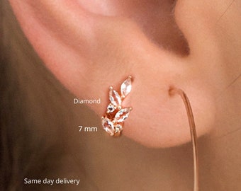 Diamond huggie hoop earrings•real diamond huggie earrings•solid gold cartilage hoop•cartilage earring•tiny diamond hoops•small hoop earrings