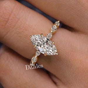 Anillo de compromiso con diamante marquesa cultivado en laboratorio, oro amarillo de 14 k, solitario de 3 quilates, joyería nupcial para bodas, certificado IGI, regalo de aniversario para mujer
