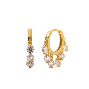 14k Yellow Gold Diamond Hoop Earrings: Dangle Charm Hoops