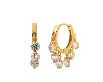 Pendientes de aro de oro amarillo de 14k con diamantes: Aros colgantes con dije