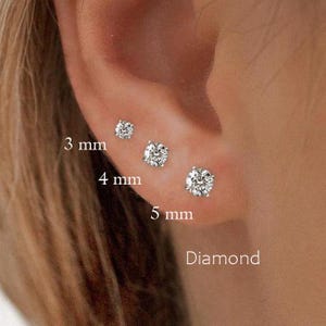 モアッサナイト スタッド イヤリング、4 mm、5 mm、6 mm モアッサナイト イヤリング スクリューバック、14k ソリッド ゴールド 軟骨イヤリング ソリティア ラボ グロウン ダイヤモンド イヤリング