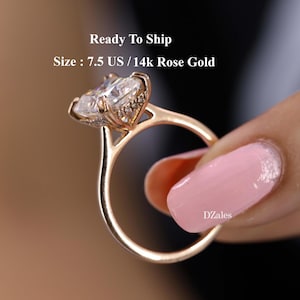 4 CT Radiant Cut Moissanite Engagement Ring 14K Rose Gold Hidden Halo Cathedral Solitaire Ring Anniversary Gift for Women Ready To Ship