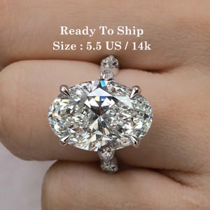 14k white gold moissanite engagement ring 13.5CT oval cut ring solitaire wedding ring anniversary gift for her ready to ship ring size 5.5US