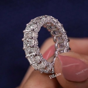 Moissanite Wedding band Radiant eternity band 14k White Gold 7.23 TCW full eternity ring modern thick anniversary  Matching stackable ring