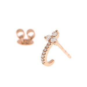 Diamond Huggie Earrings 14k Solid Gold Half Open Hoops Real Diamond Ear Huggers Tiny Sleeper Hoops Cartilage Earrings Gift For Her