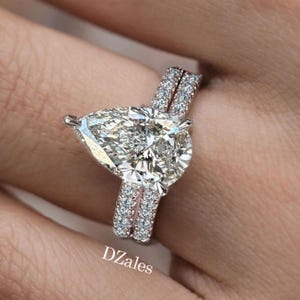Anillo de diamantes cultivados en laboratorio, anillo de oro blanco de 14 k, anillo de compromiso en forma de pera de 2,8 quilates, anillo de lágrima, anillo de boda con halo oculto, regalos para mujeres