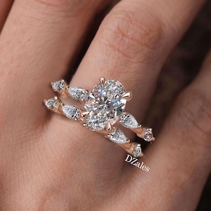Oval engagement ring set 2 CT Oval lab grown diamond ring lab diamond band hidden halo CVD lab created diamond wedding ring anniversary gift