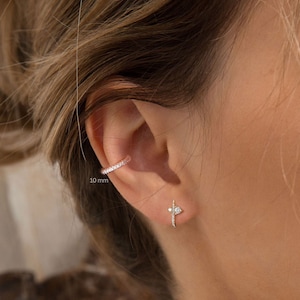 Orecchini a polsino con diamanti in oro massiccio 14k, orecchini a polsino con conchiglia, orecchini a polsino con conchiglia, orecchini a polsino senza piercing, orecchini a polsino per cartilagine, regalo di compleanno