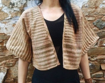 Short bolero jacket in khadi cotton | Short sleeve shrug | Handwoven cotton | Natural fabric summer jacket