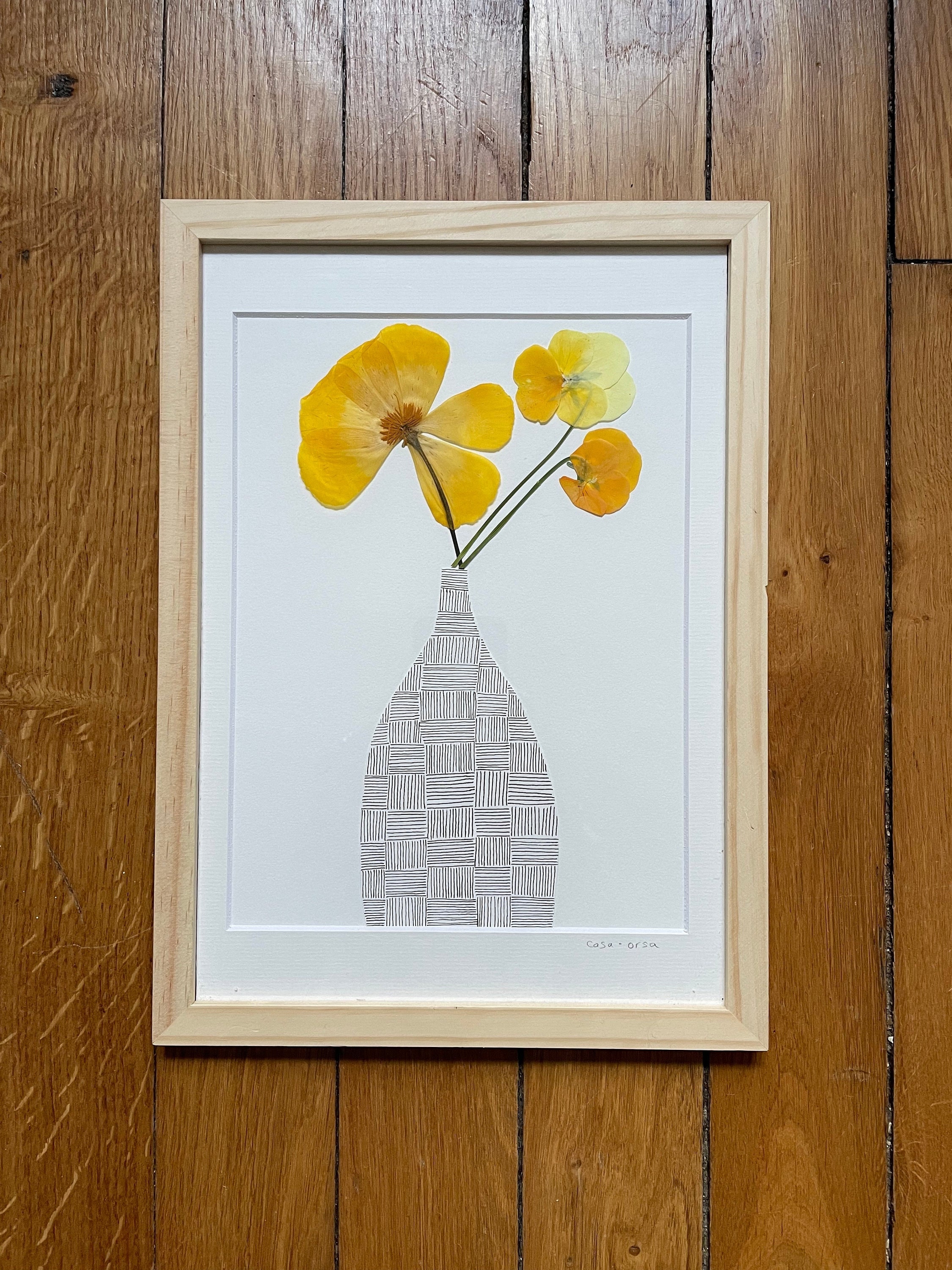 Tableau Fleurs Séchées - Herbier Vase Motifs Noir et Blanc Idées Cadeaux Déco