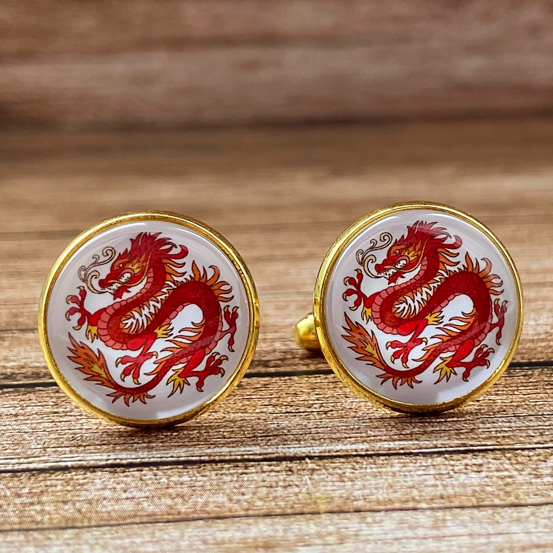 Chinese dragon cufflinks Dragon cuff links Fantasy Men Etsy