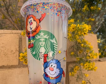 Handmade Rainbow Brite and Sprites Venti Starbucks inspired tumbler coated in resin
