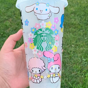 Handmade kitty kawaii Venti Frosted Starbucks inspired tumbler coated in glittery epoxy resin